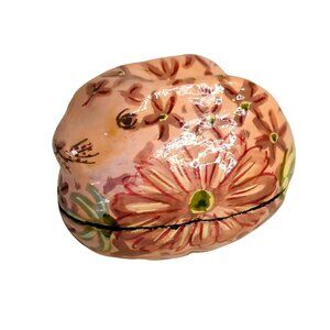 Vintage Pink Floral Rabbit Trinket Box Hand Painted Paper Mache Bunny